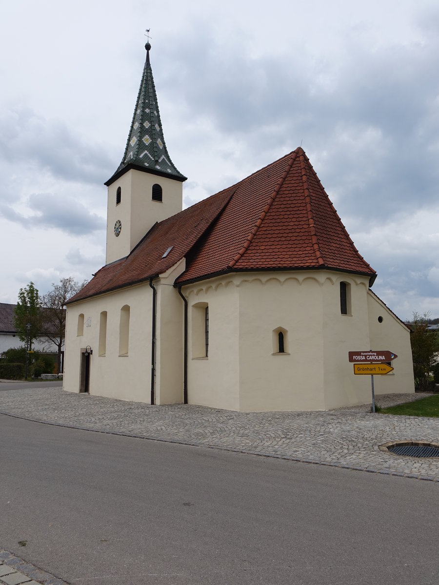 Graben, Pfarrkirche St. Kunigunde, Saalraum mit eingezogenem Chor, erbaut um 1600 (01.05.2016)