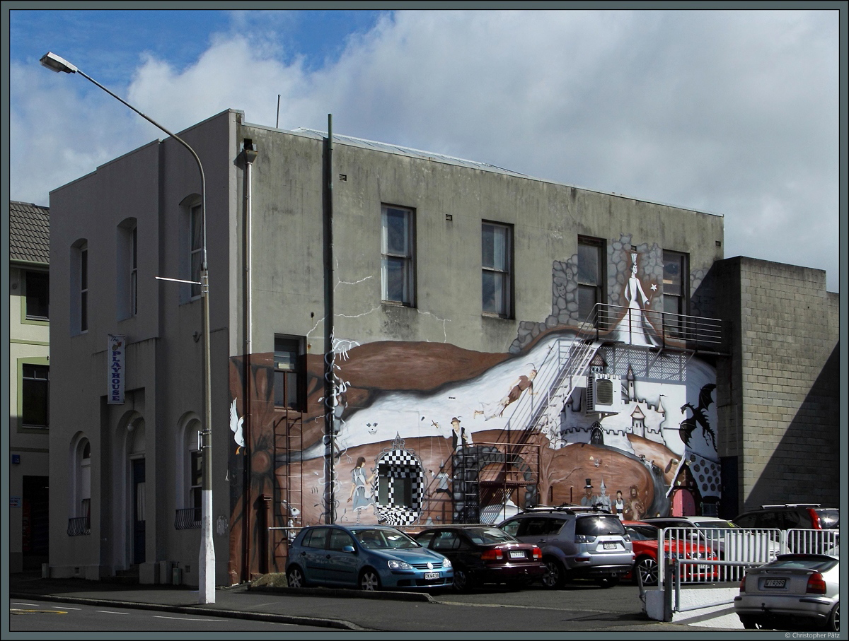 Graffito an einer Huserwand in Dunedin. (27.10.2016)