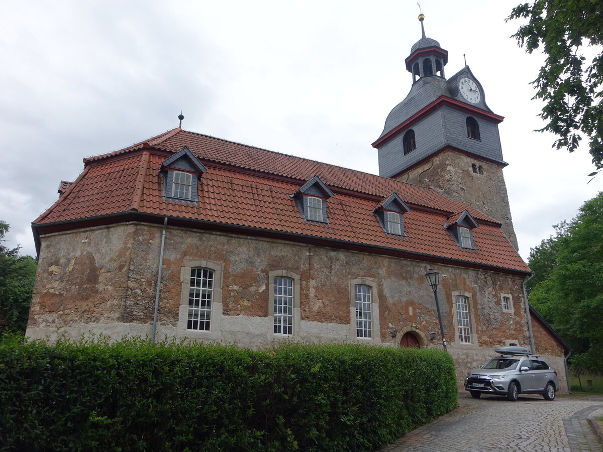 Grobodungen, evangelische St. Petri Kirche, Saalbau aus Bruchsteinen (01.07.2023)