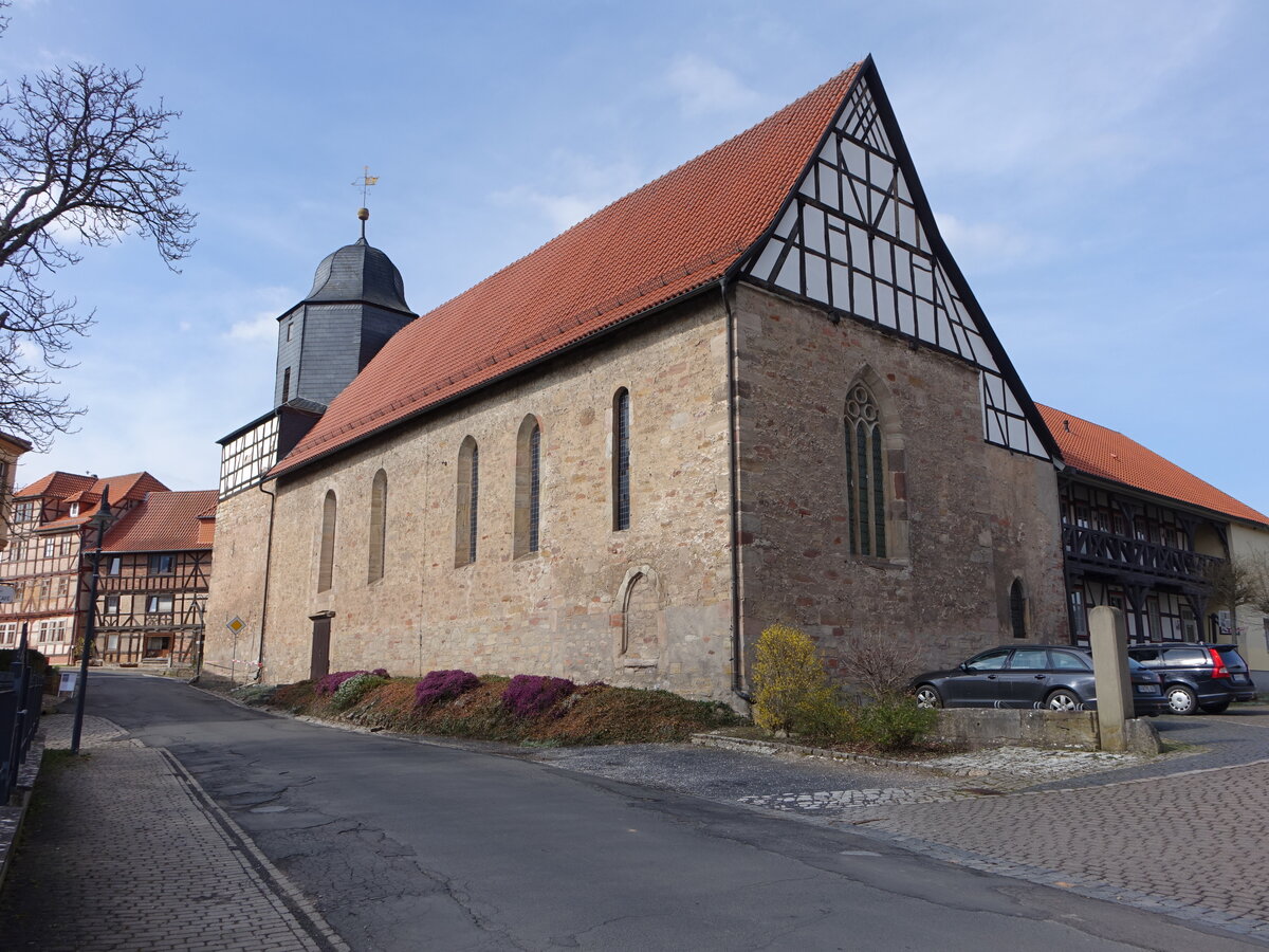 Groburschla, evangelische St. Bonifatius Kirche, erbaut von 1130 bis 1150 (17.03.2024)