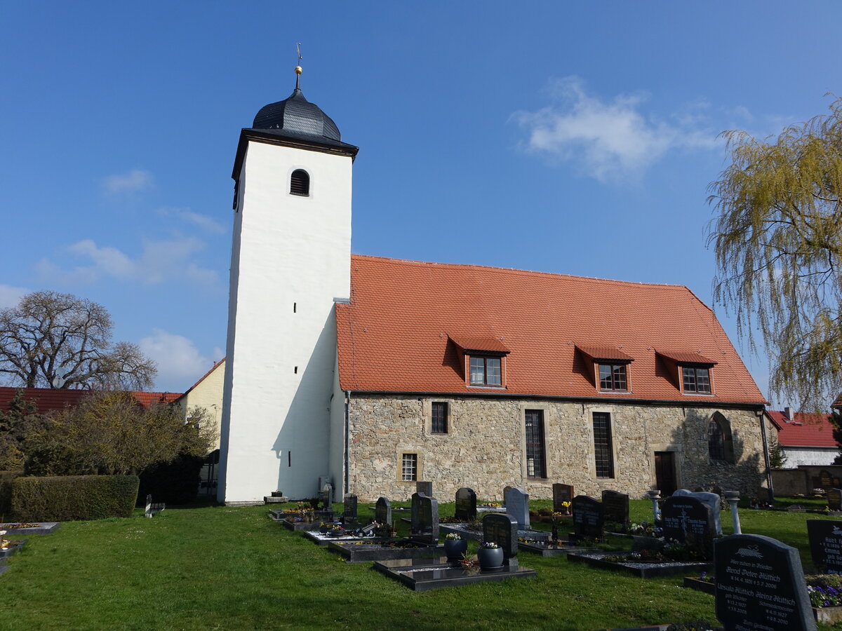 Gromlsen, evangelische St. Bonifatius Kirche, Saalkirche aus dem 15. Jahrhundert (09.04.2023)