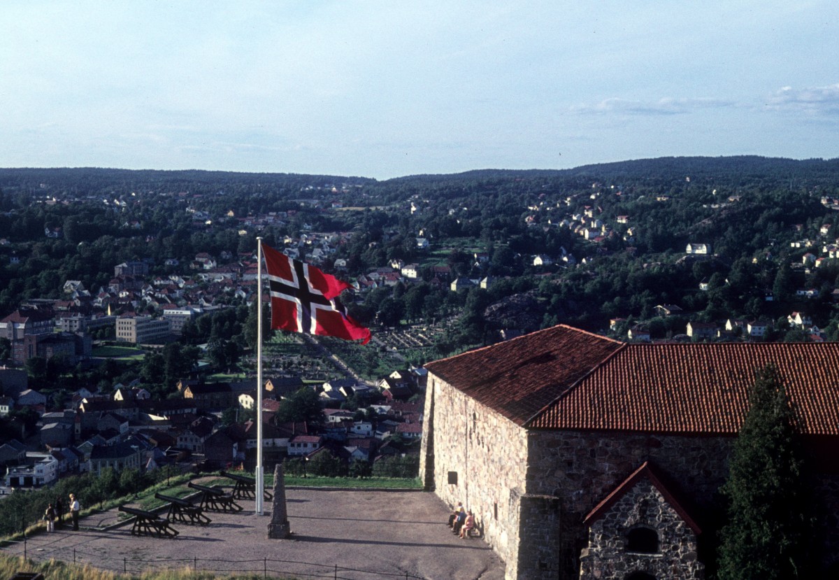Halden am 12. August 1973: Aussicht von der Festung Frederiksten. Die Bauarbeiten dieser Festung begann man 1661.