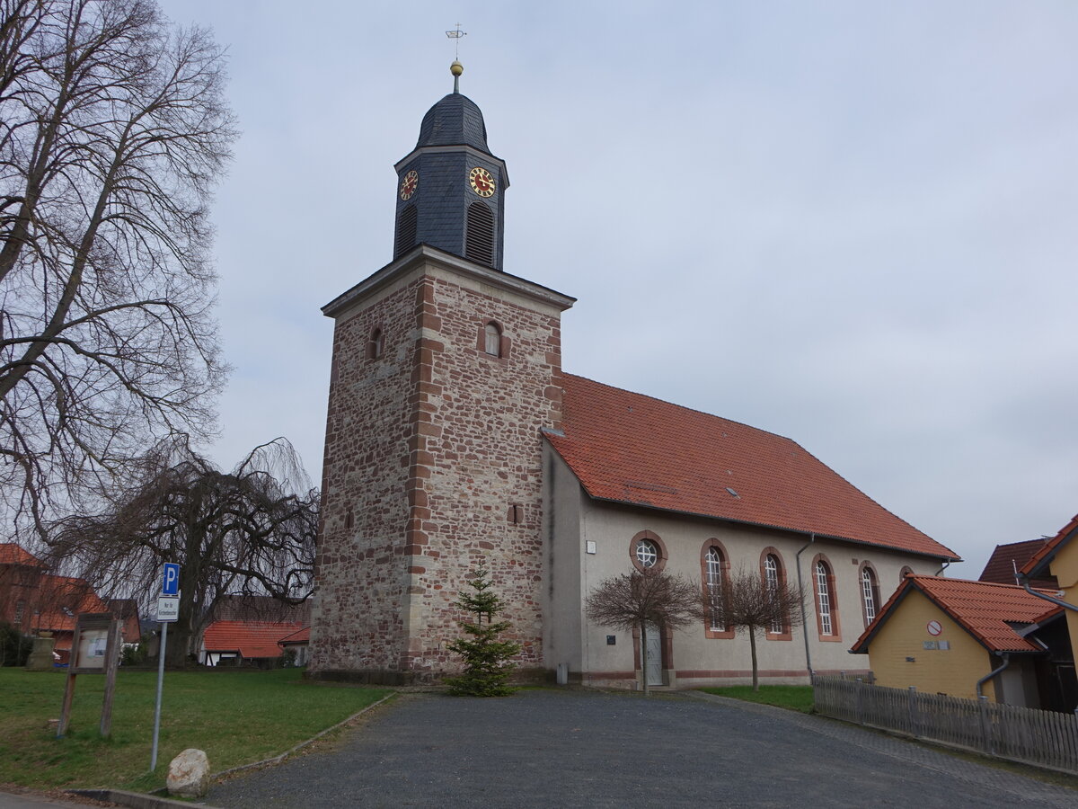 Hammenstedt, evangelische St. Petri Kirche, erbaut 1739, Langhaus erweitert von 1840 bis 1841 (19.03.2024)