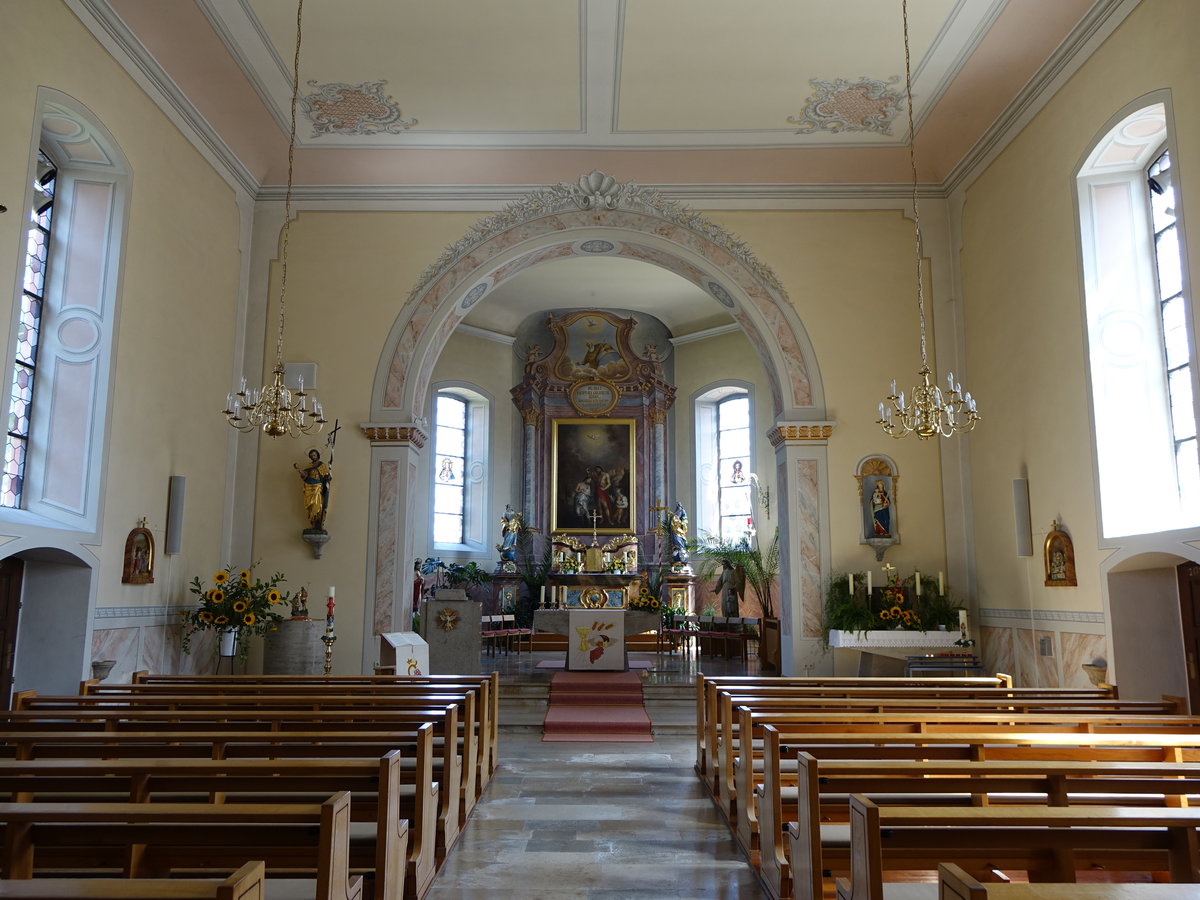Hausen an der Mhlin, barocker Innenraum der St. Johannes Kirche, erbaut von 1787 bis 1789 (15.08.2016)