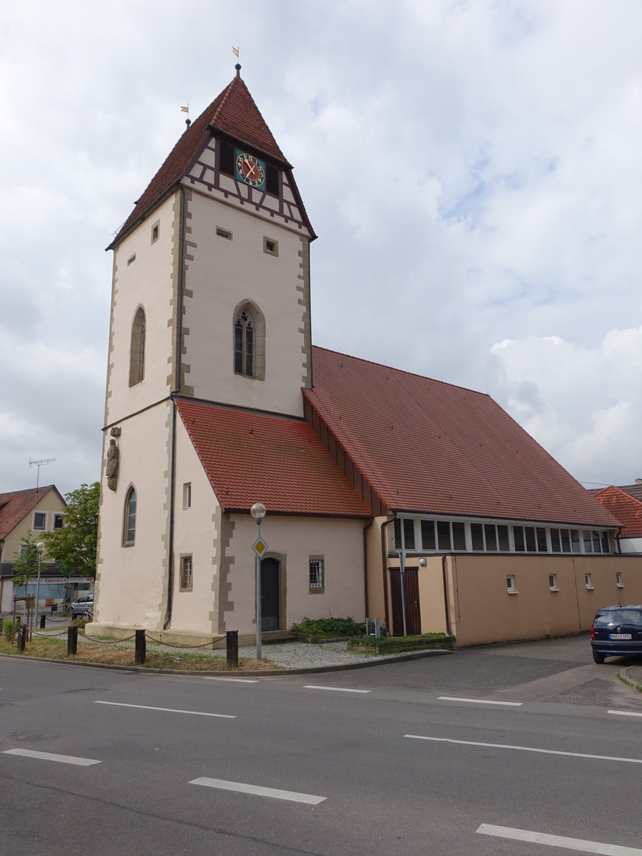 Hausen an der Zaber, Ev. St. Georg Kirche, romanischer Chorturm, Langhaus erbaut 1960 (25.07.2016)