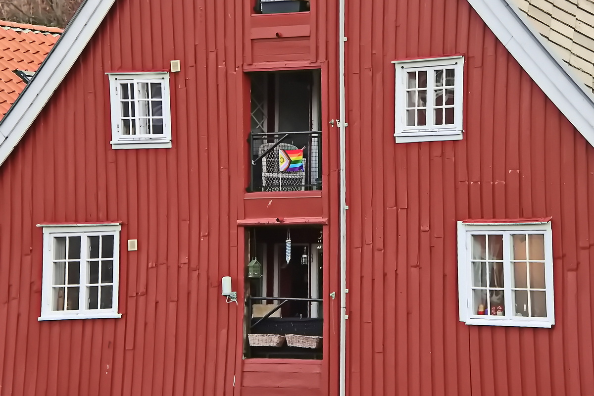 Hausgiebel an einem der Huser an der alten Stadtbrcke am 26. Februar 2024 in Trondheim.