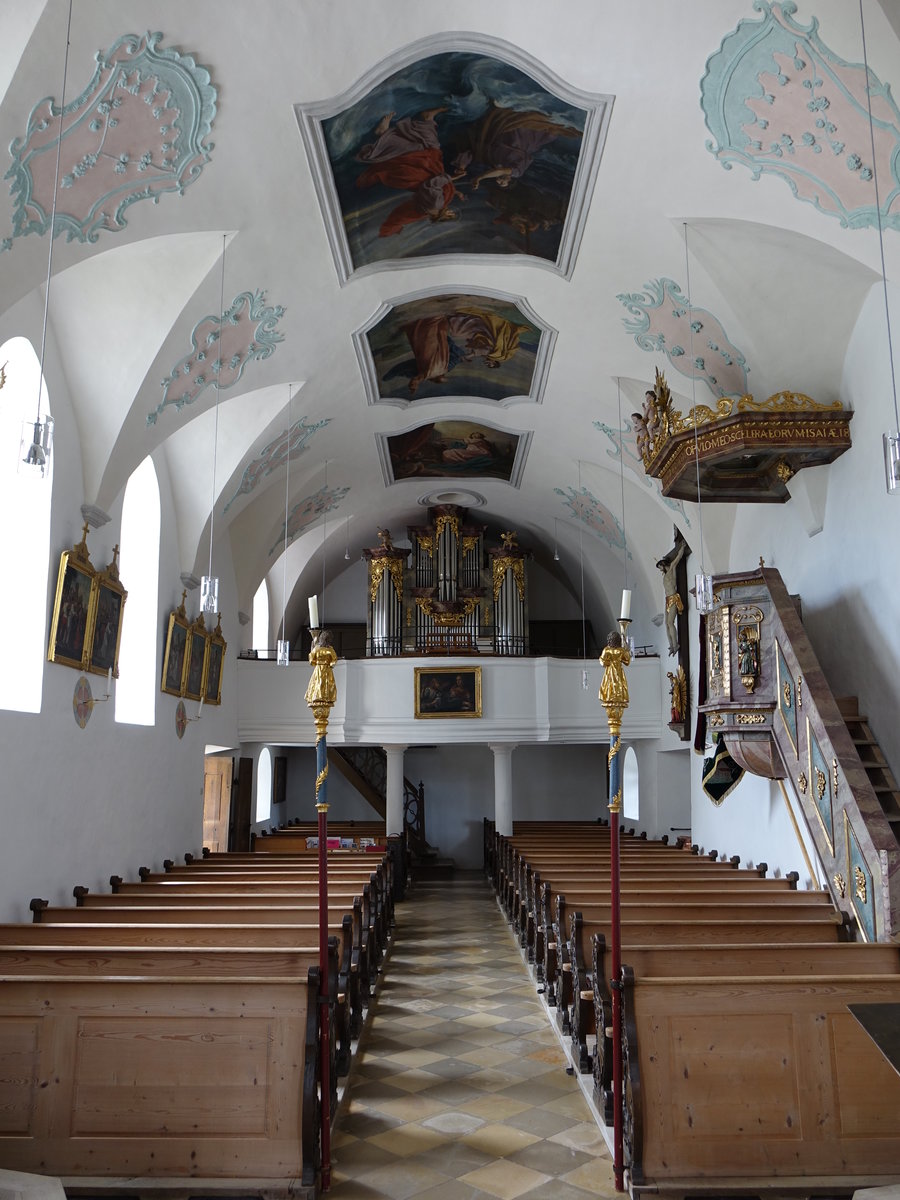 Hhenmoos, Orgelempore und Deckengemlde in der St. Peter Kirche (03.07.2016)