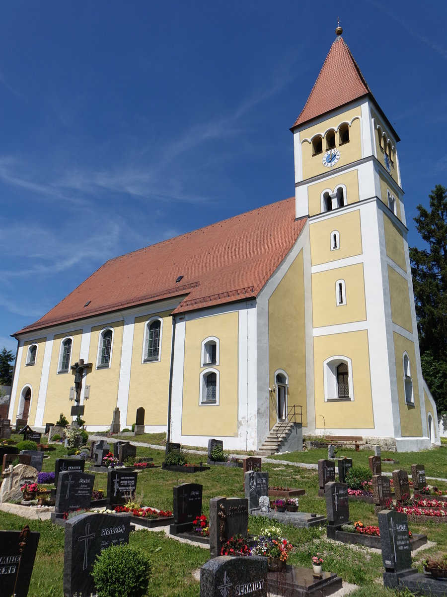 Illschwang, Simultan-Pfarrkirche St. Veit, Kirchturm und Chor romanisch, Langhaus erbaut im 18. Jahrhundert (11.06.2017)