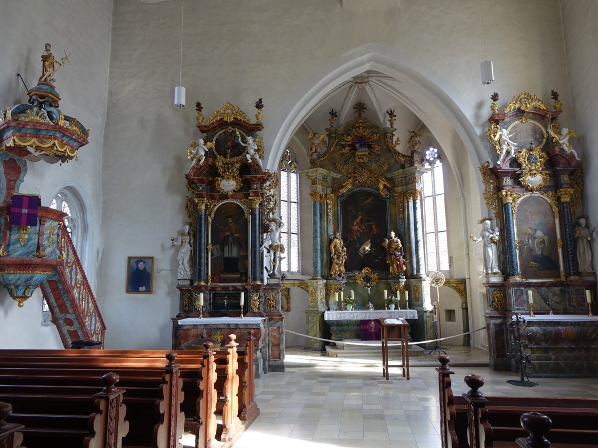 Iphofen, Altre und Kanzel in der Brgerspitalkirche St. Johann (08.03.2015)