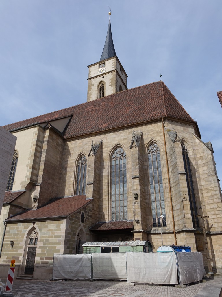 Iphofen, Stadtpfarrkirche St. Veit, sptgotische Hallenkirche, Chor und Turmuntergescho 15. Jahrhundert, Langhaus und Turmobergescho erbaut bis 1612 (08.03.2015)