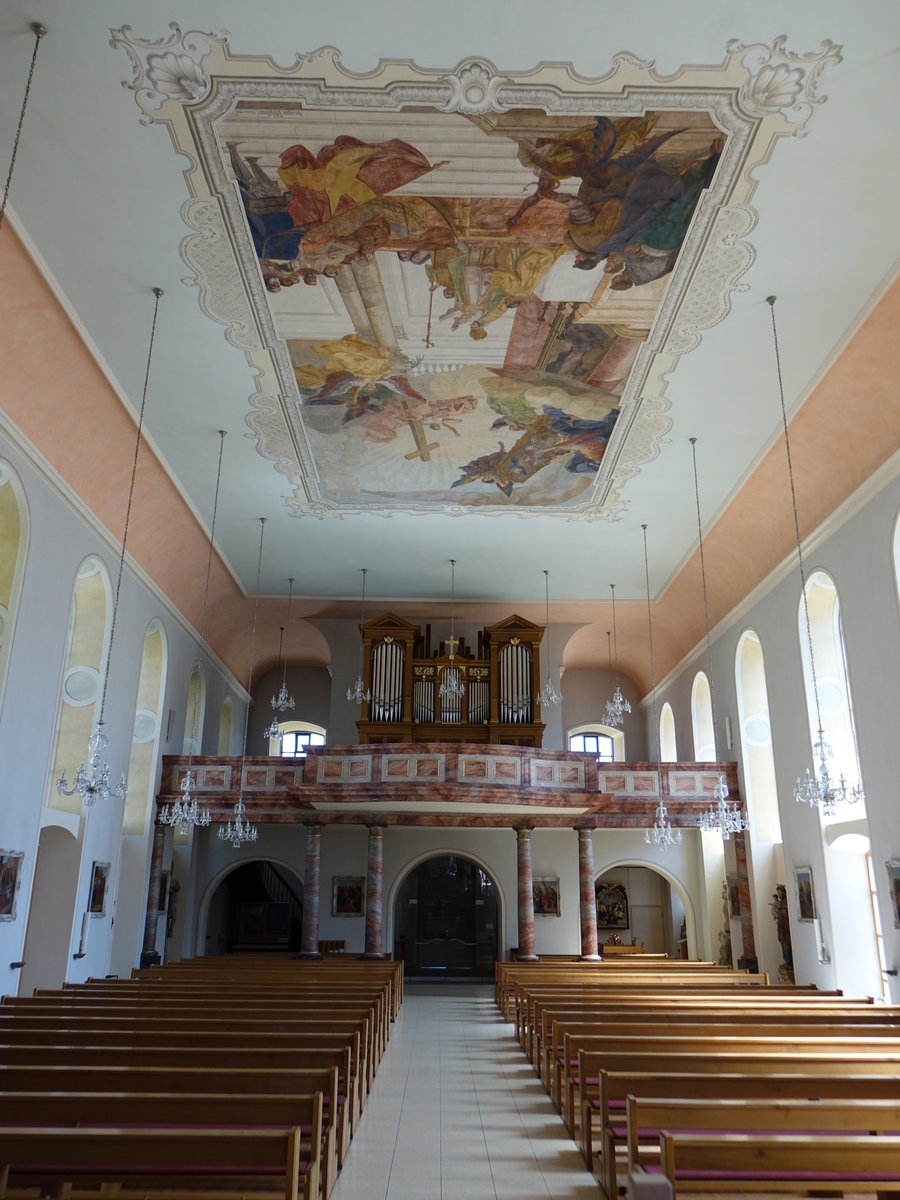 Jhlingen, Orgelempore und Deckengemlde in der St. Martin Kirche (12.08.2017)