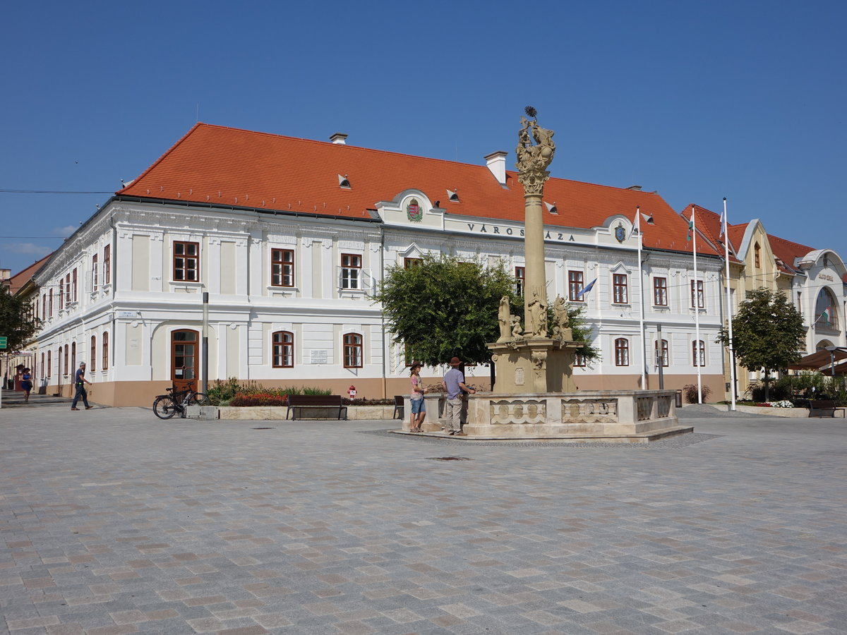 Keszthely, Rathaus und Dreifaltigkeitssule am F Ter (29.08.2018)
