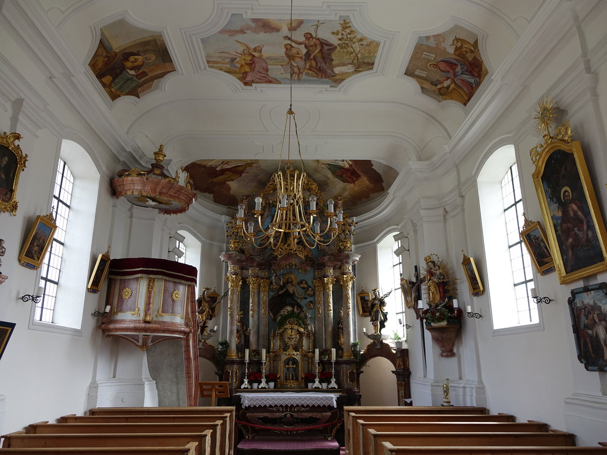 Kleinholzhausen, kath. Filialkirche St. Johannes Baptist, erbaut von 1732 bis 1735 durch Abraham Millauer (03.07.2016)