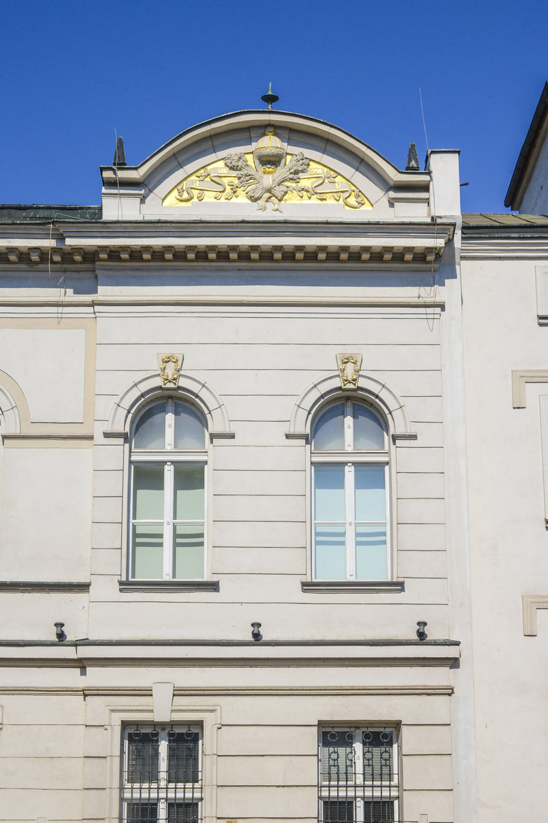 Koszalin, Pommern: Detailaufnahme von der Fassade des Ksliner Museum. Aufnahme: 16. August 2020.