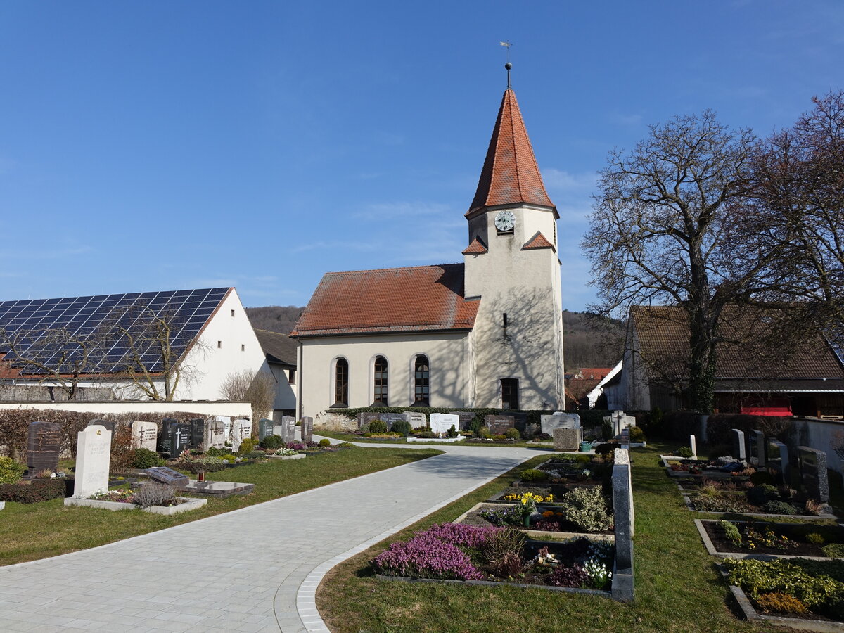 Kurzenaltheim, evangelische Pfarrkirche St. Margaretha, Chorturmkirche erbaut im 15. Jahrhundert (18.03.2015)