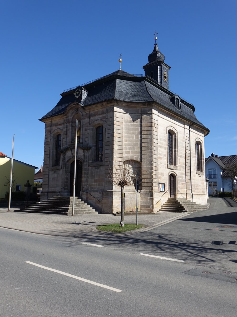 Lettenreuth, Pfarrkirche St. Laurentius, erbaut von 1753 bis 1758 durch Johann Jakob Michael Kchel (07.04.2018)