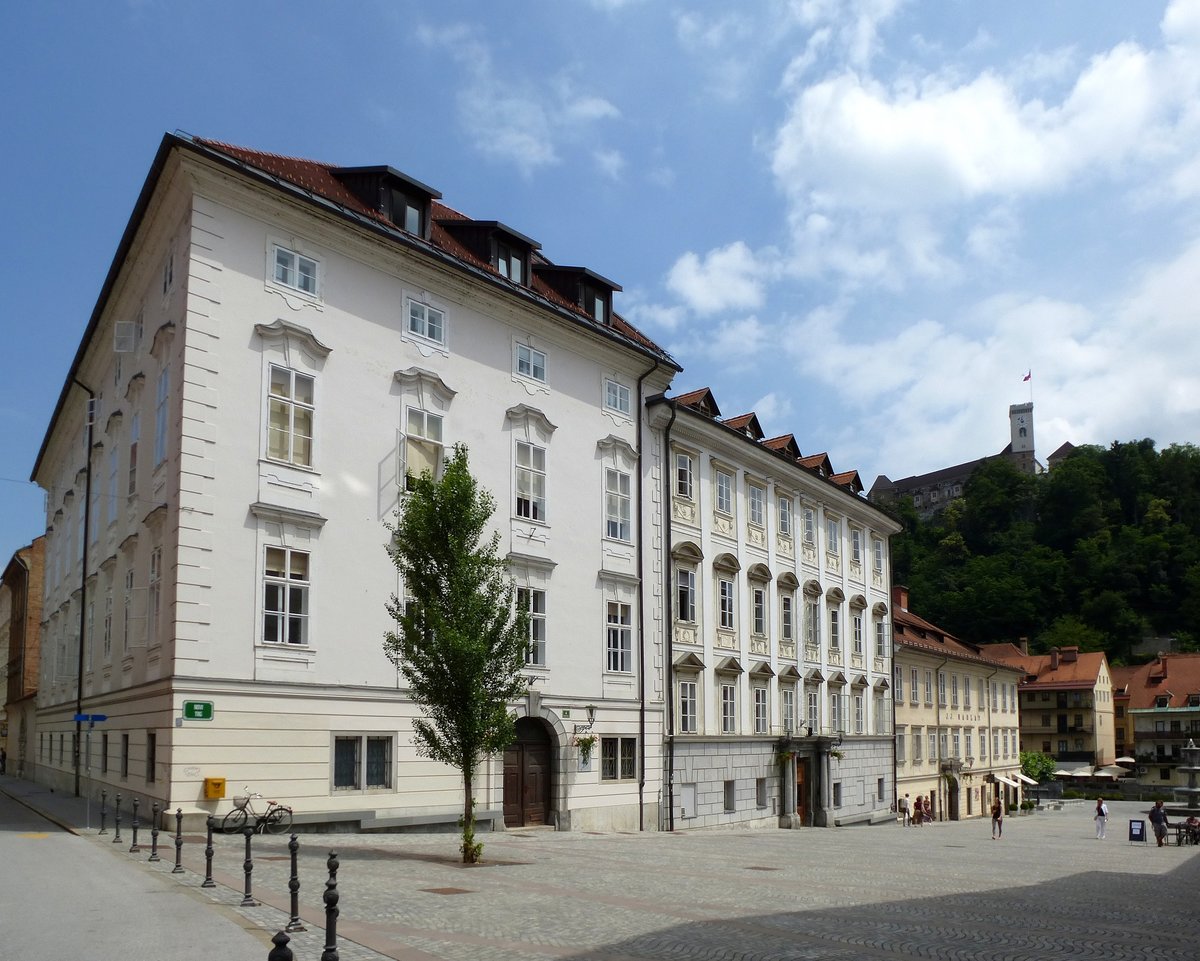 Ljubljana, Blick ber den Neuen Platz zur Burg, Juni 2016