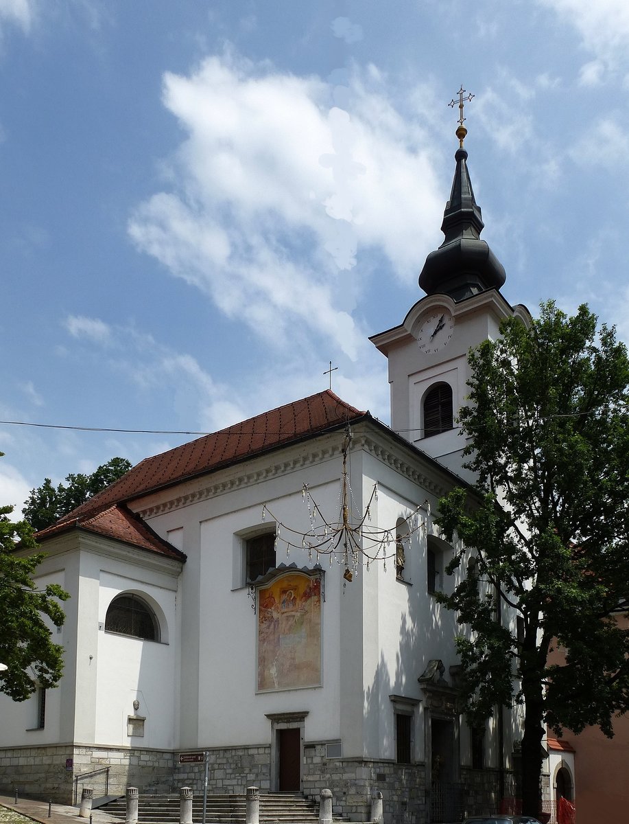 Ljubljana, die St.Florians-Kirche von 1672 auf dem Oberen Platz(Gornji trg), Juni 2016