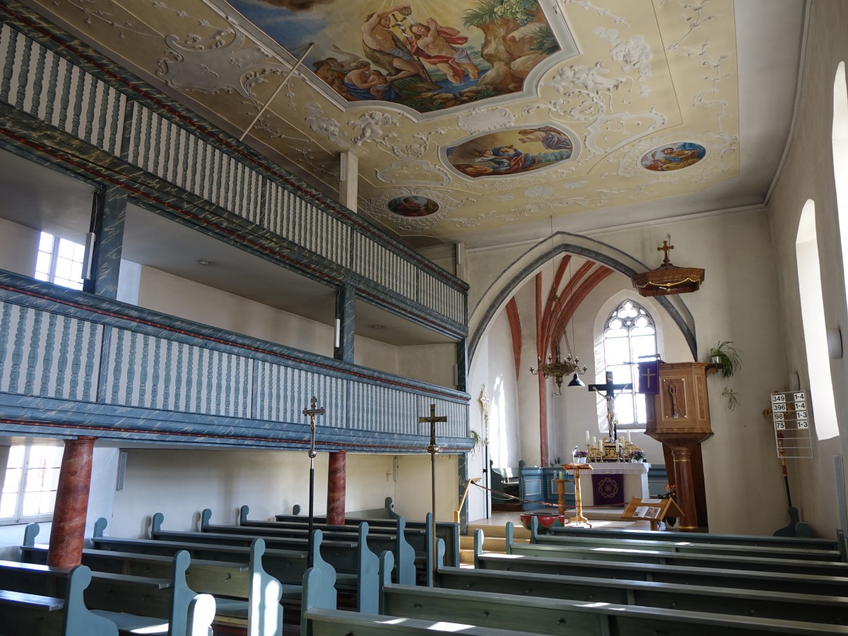 Meinheim, Innenraum der Ev. St. Wunibald Kirche, Gemlde von Benedikt Gam  (18.03.2015)