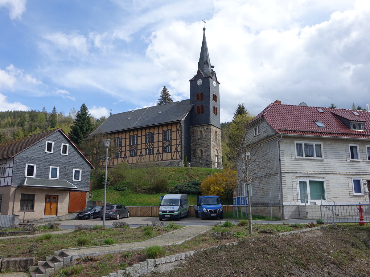Mellenbach, evangelische St. Katharinenkirche, erbaut bis 1889 durch den Baurat Brecht (23.04.2023)