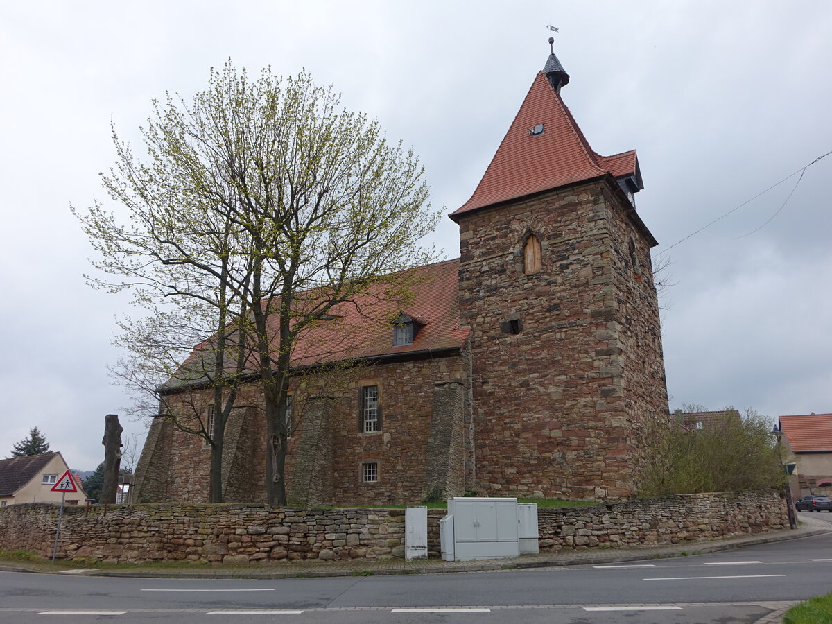 Memleben, evangelische St. Martin Kirche, gotischer Saalbau aus dem 15. Jahrhundert (08.04.2023)