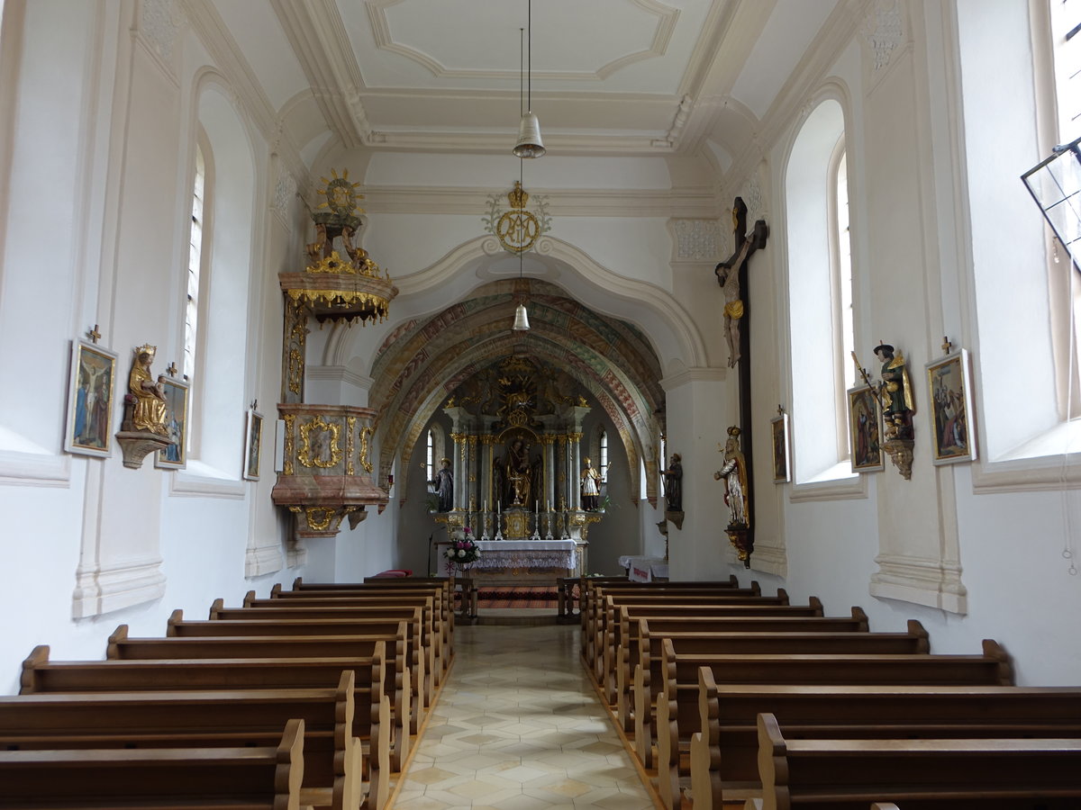 Mitterauerbach, barocke Kanzel und Hochaltar in der Pfarrkirche zu unseren lieben Frau (04.06.2017)