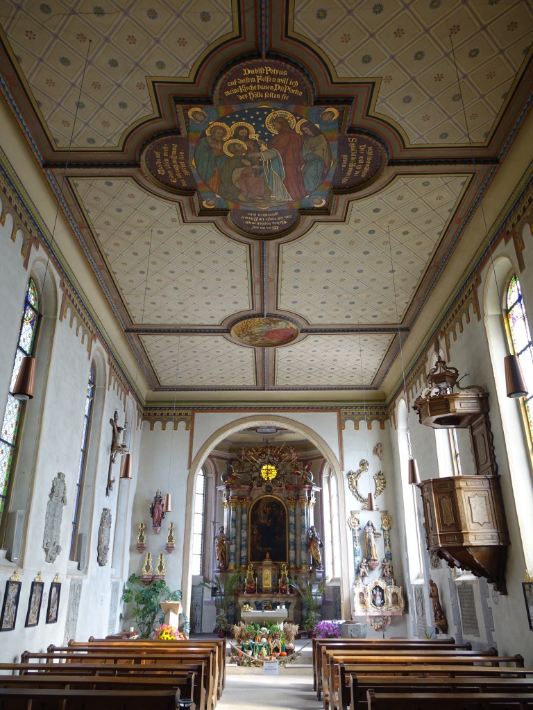 Mggingen, neuromanischer Innenraum der Pfarrkirche St. Gallus (03.10.2015)