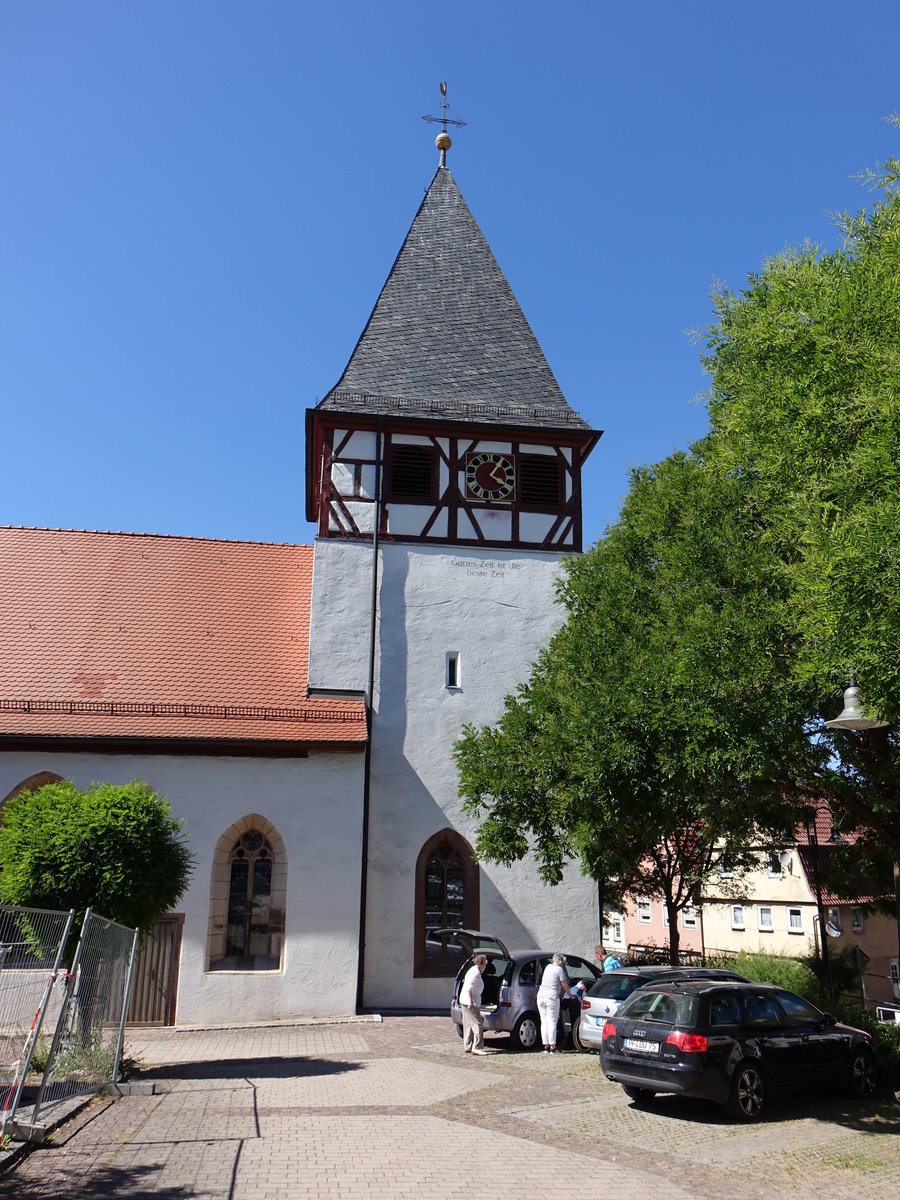 Mnsheim, Ev. Pfarrkirche St. Nikolaus, erbaut im 14. Jahrhundert (01.07.2018)
