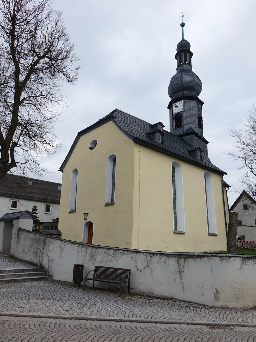 Mnchenreuth, Ev. Pfarrkirche, Saalbau mit Chorturm, erbaut von 1795 bis 1797 (14.04.2017)