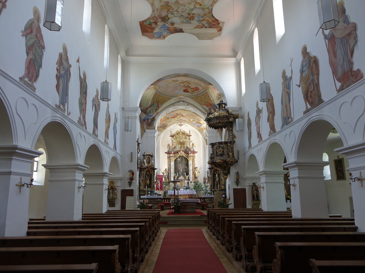 Mnster, barocker Innenraum der St. Tiburtius Kirche, Fresken von Johann Adam Schpf aus dem Jahr 1738 (02.06.2017)