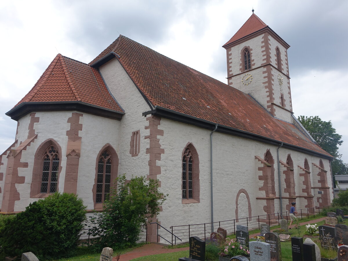 Nikolausberg, evangelische Klosterkirche, erbaut ab 1150, romanische Basilika aus Kalkbruchsteinmauerwerk, gotischer Umbau im 14. Jahrhundert (29.06.2023)