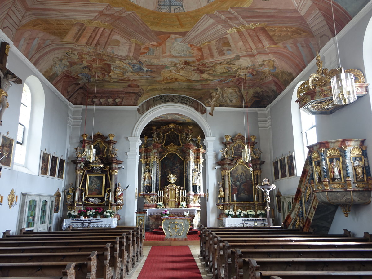 Oberkblitz, barocke Ausstattung in der Pfarrkirche St. Emmeran, Altre von 1740, Kanzel um 1700 (20.05.2018) 