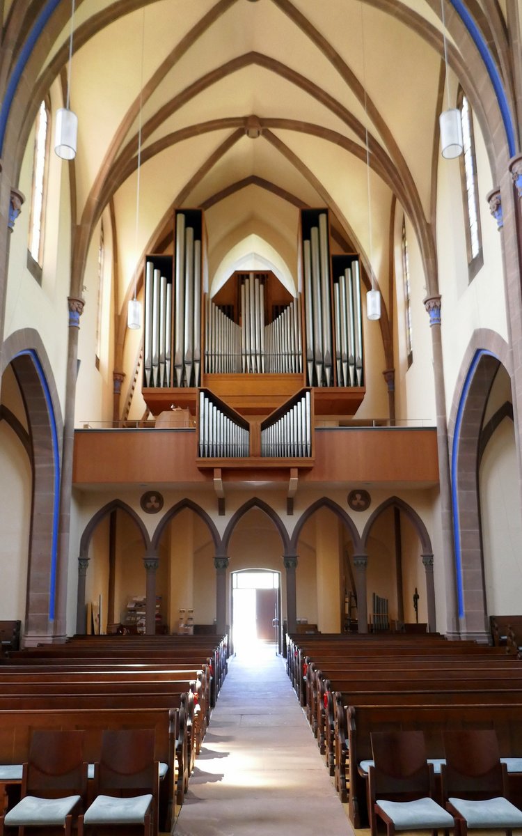 Offenburg, Blick zur Orgelempore in der evangelischen Stadtkirche, Juni 2020