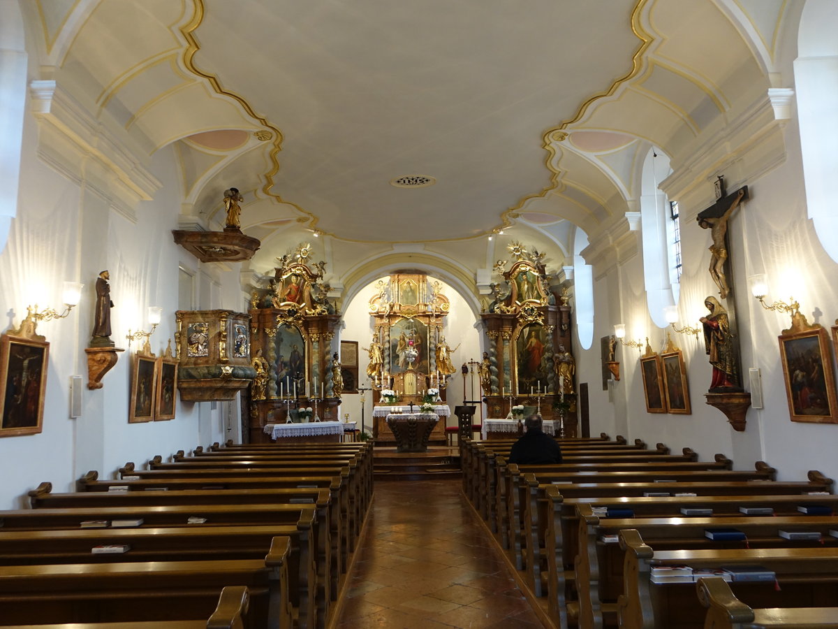 Ottmaring, barocker Innenraum der  Expositurkirche St. Johannes der Tufer, Hochaltar von 1664 (20.11.2016)