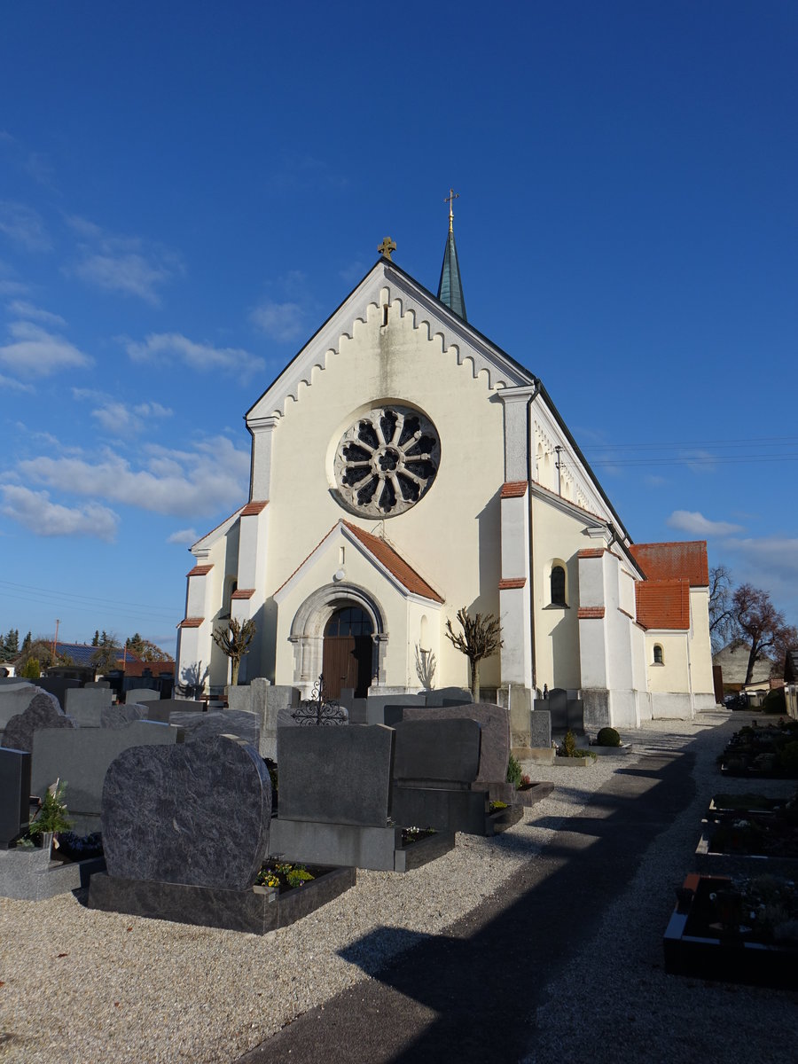 Otzing, Pfarrkirche St. Laurentius, erbaut 1899 in neuromanischem Stil (14.11.2016)