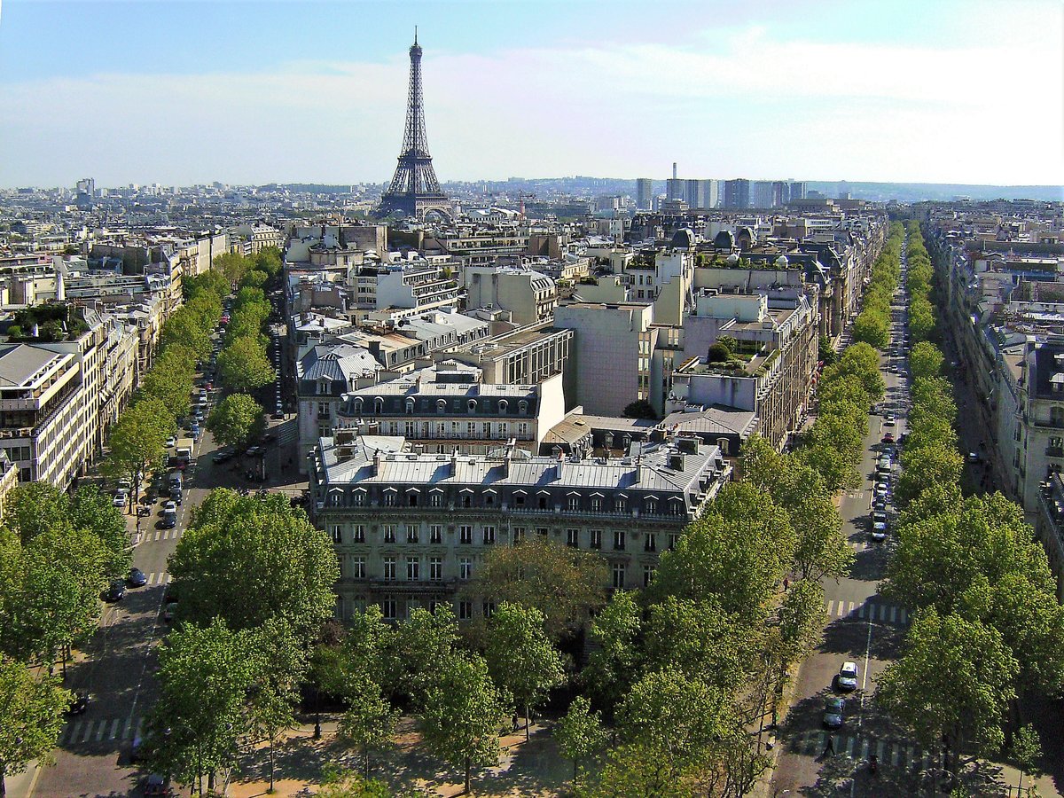 Paris, Blick vom Arc de Triomphe in Richtung Eiffelturm. Links die Avenue d’Ina, rechts die Avenue Klber - 06.05.2008