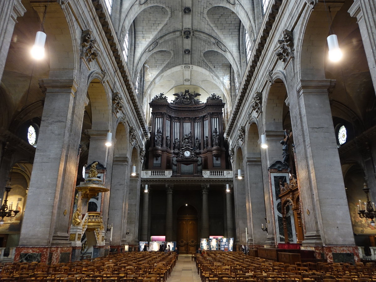 Paris, die Hauptorgel der Kirche St. Sulpice, weltweit berhmt und ein weitgehend im Originalzustand erhaltenes Meisterwerk von Franois-Henri Clicquot und Aristide Cavaill-Coll, war zur Zeit ihrer Entstehung eine der grten Europas (31.03.2018)