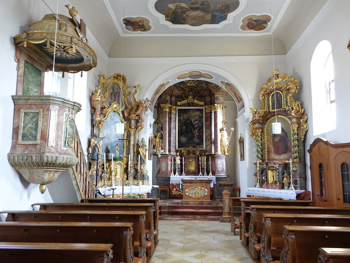 Pelchenhofen, barocke Kanzel und Altre in der Pfarrkirche St. gidius (05.03.2017)