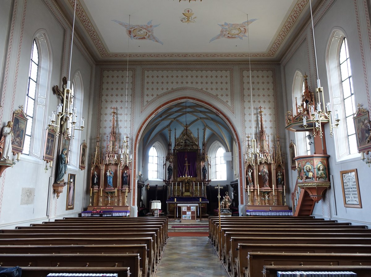 Rohrenfels, neugotischer Innenraum der Maria Heimsuchung Kirche (06.03.2016)