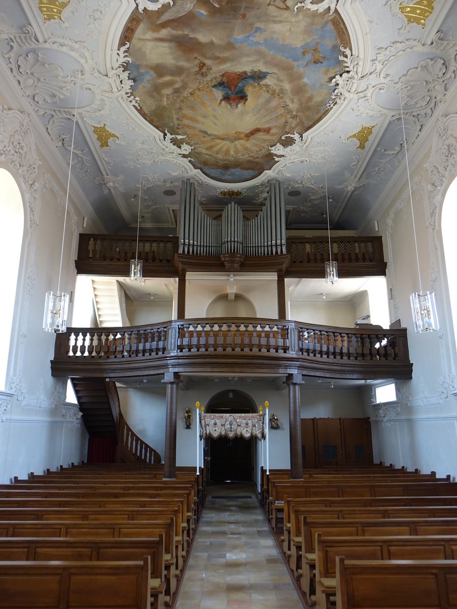 Schraudenbach, Orgelempore und Deckenfresken in der Pfarrkirche St. Jakobus (27.05.2017)