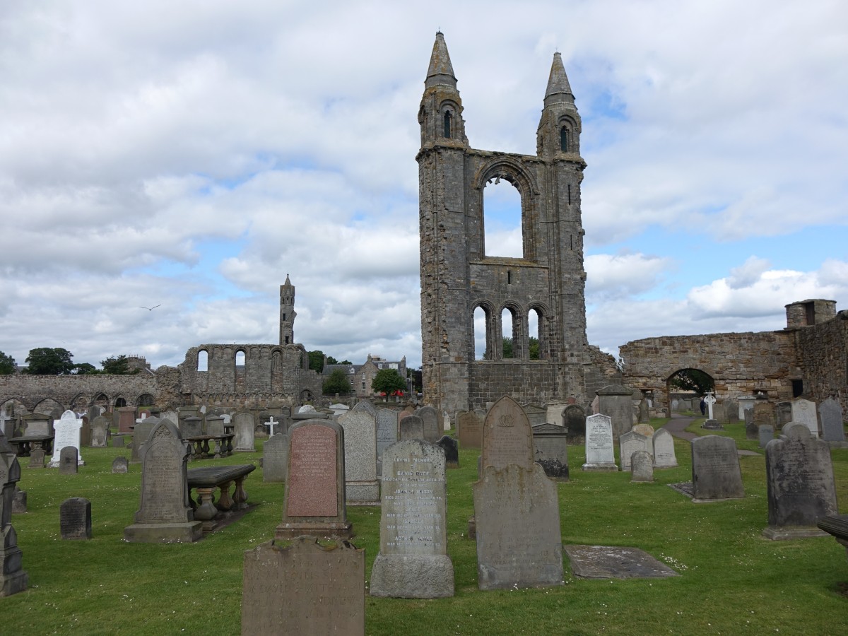 St. Andrews, Cathedral, erbaut ab 1161, Reste der Ostfassade aus dem 12. Jahrhundert (09.07.2015)