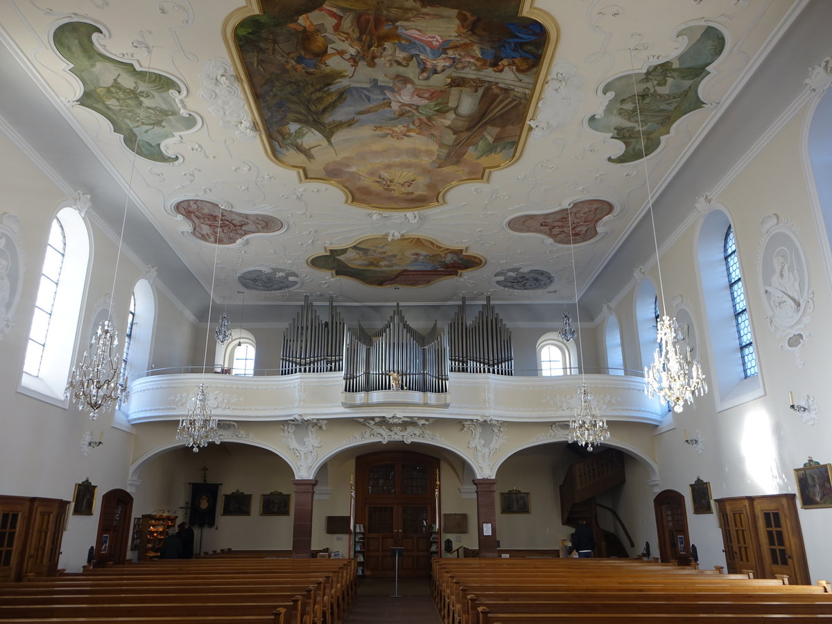St. Mrgen, Orgelempore mit Silbermann Orgel in der Klosterkirche Maria Himmelfahrt (26.12.2018)