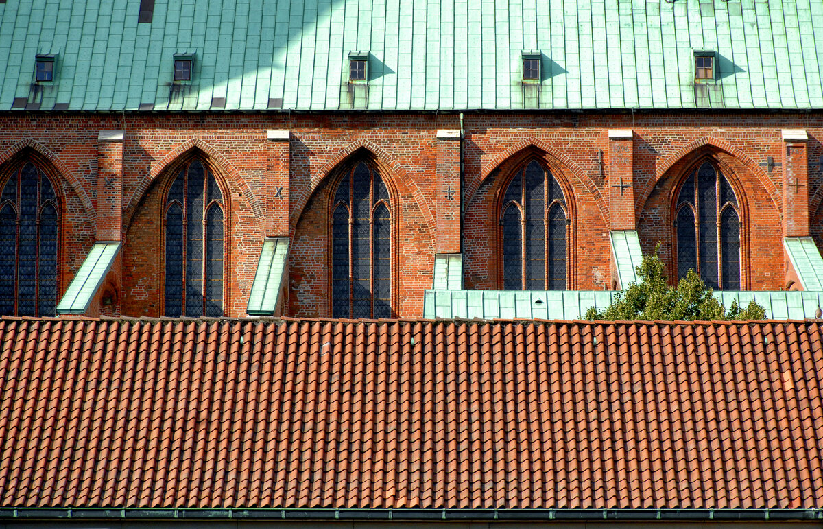 St. Marienkirche in der Hansestadt Lbeck. Detailaufnahme von der Sdseite. Aufnahme: 20. August 2021.