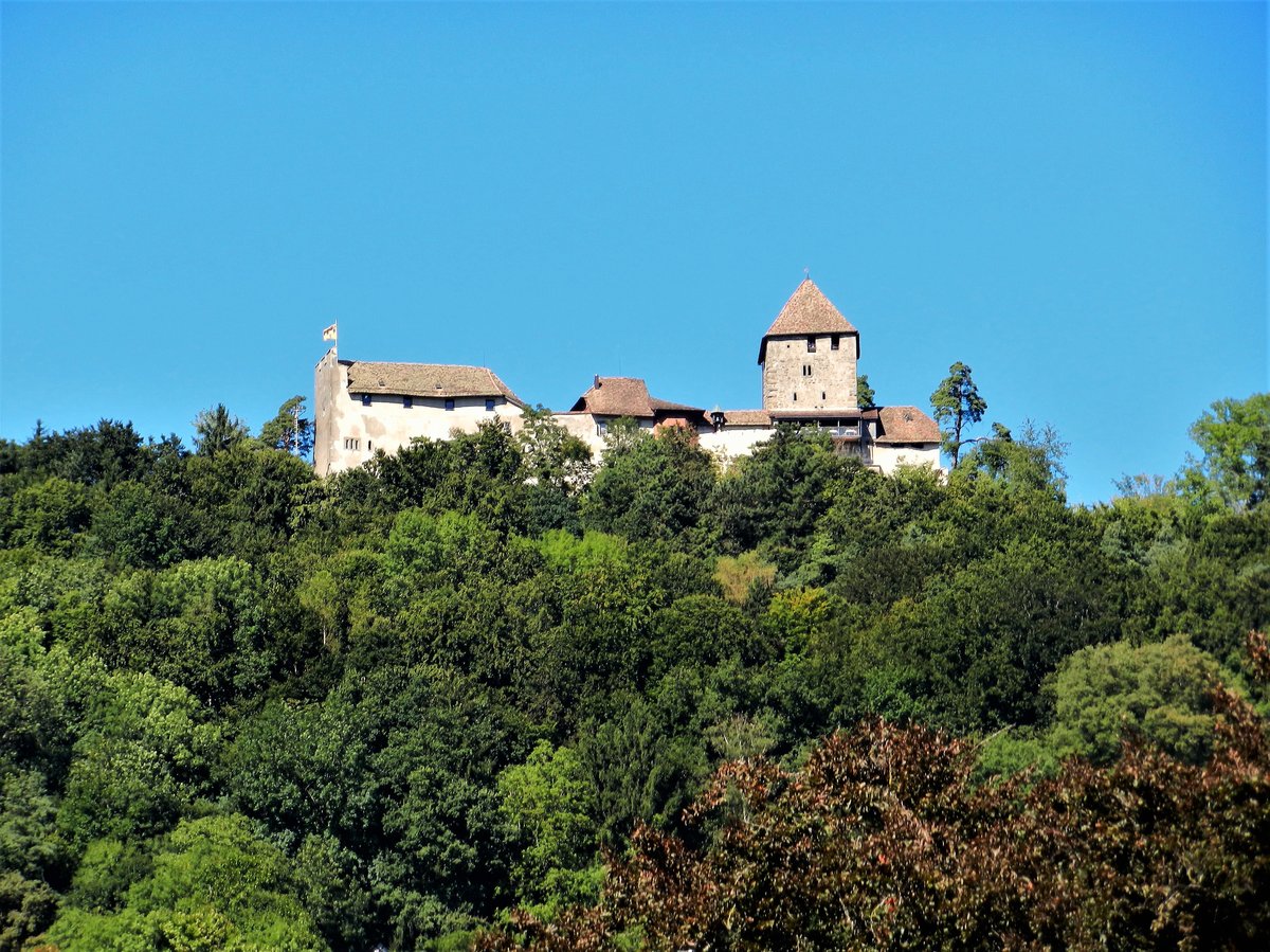 Stein am Rhein, Burg Hohenklingen. An wunderschner Lage hoch ber dem malerischen Stdtchen befindet sich die aus dem Mittelalter stammende, von 2005-2007 komplett sanierte Burg Hohenklingen - 03.09.2013