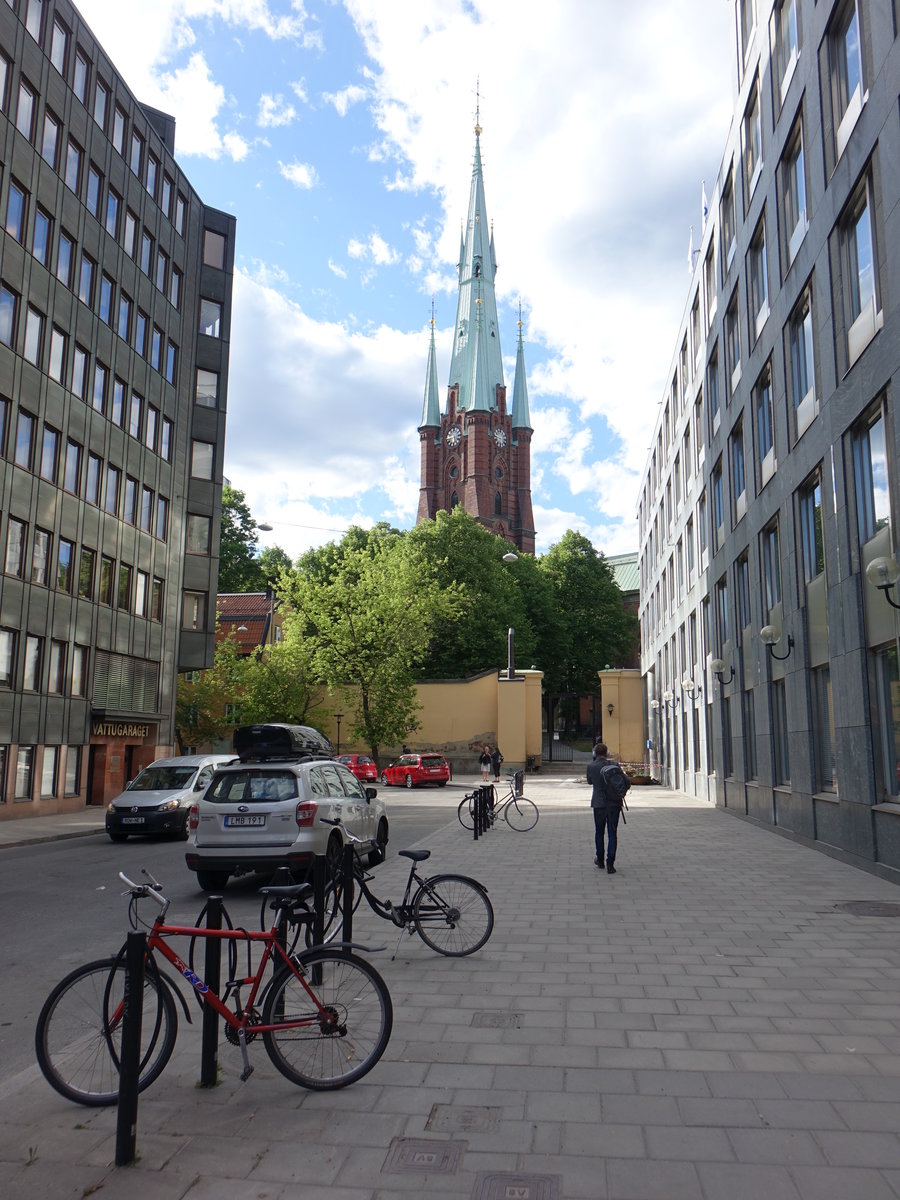 Stockholm, Sdra Kyrkogatan mit Blick auf die St. Klara Kirche (04.06.2018)