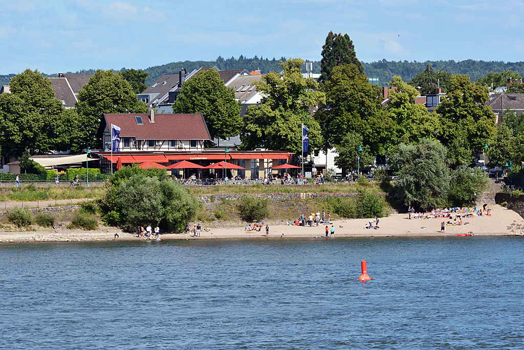 Strandleben am Rheinufer in Bonn-Beuel unterhalb des  Bahnhfchens  - 15.06.2014
