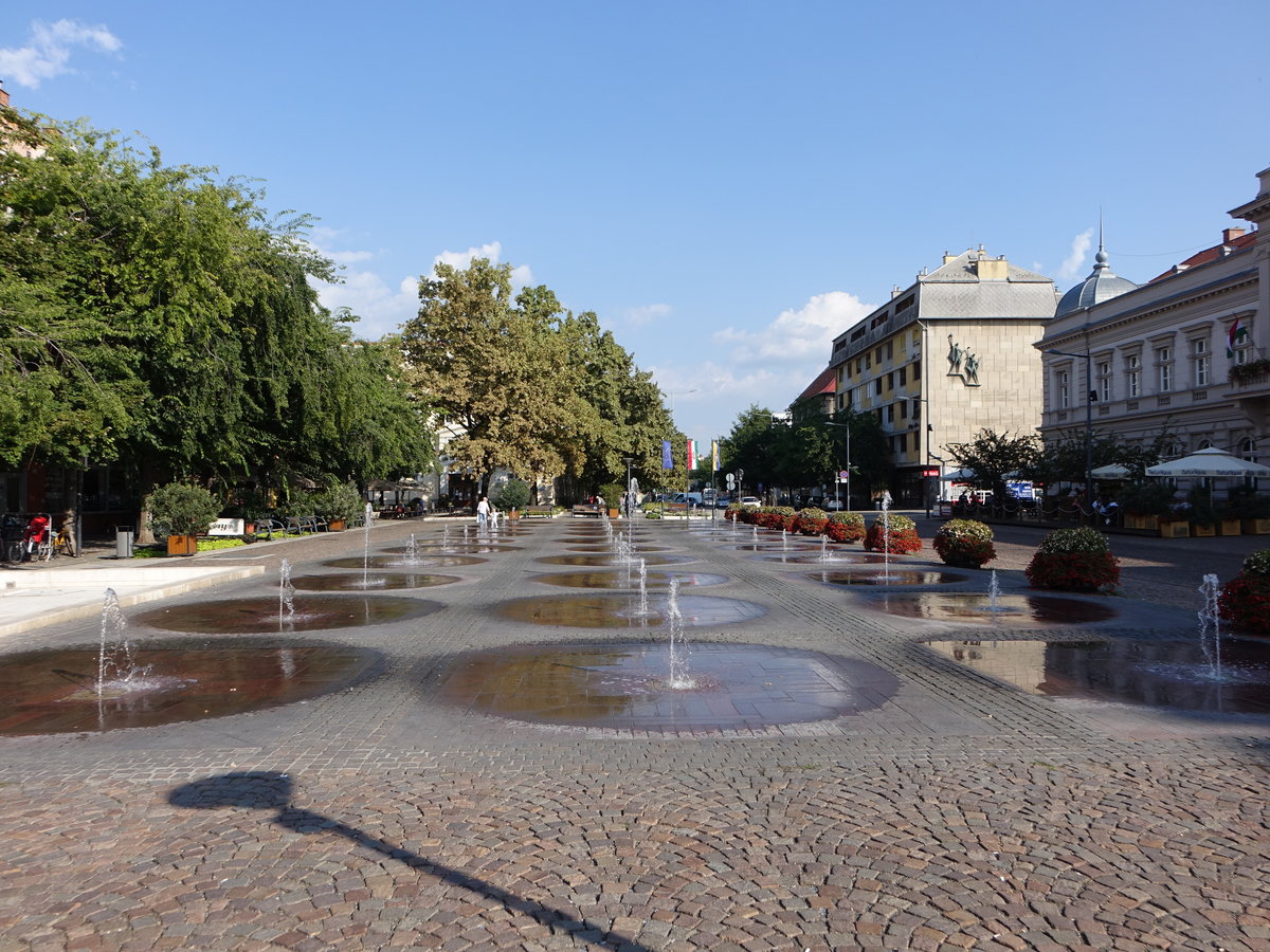 Szolnok, Brunnenanlage am Kossuth Ter und Damjanich Lanos Museum (08.09.2018)