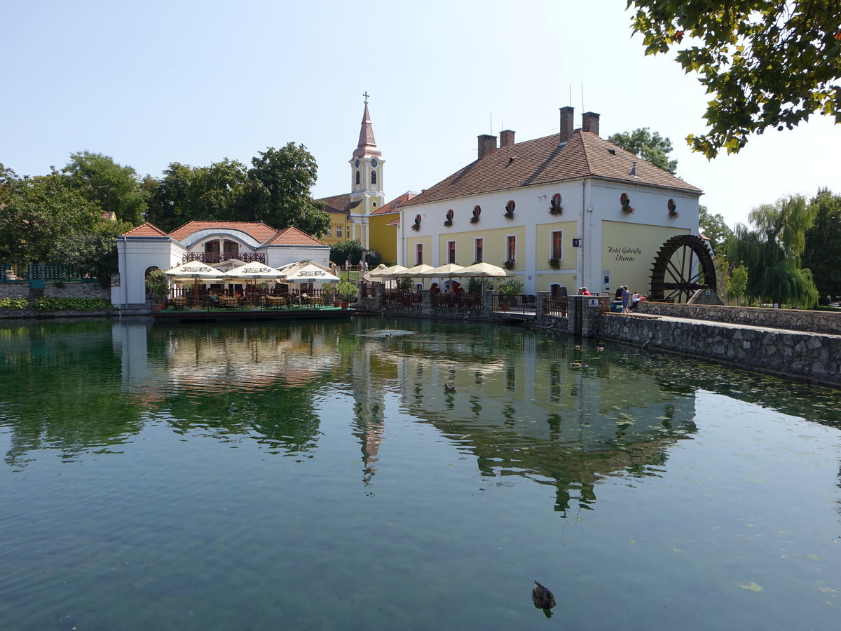 Tapolca, 200 Jahre historische Wassermhle, heute Hotel Gabriela (28.08.2018)