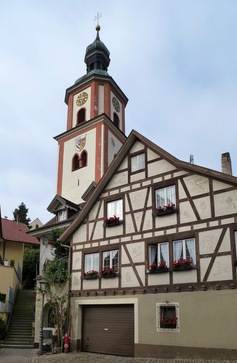 Tiengen, Aufgang von der Altstadt zur hochgelegenen Pfarrkirche Maria Himmelfahrt, Sept. 2015