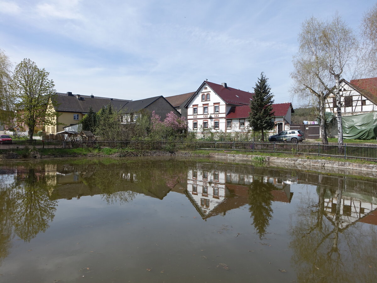 Trannroda, Huser am Dorfteich in der Strae an der Heide (22.04.2023)